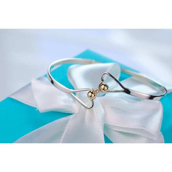 Tiffany & Co. Bracelet Double Heart Bangle in Sterling Silver & 14K Gold Accents - Picture 6 of 14